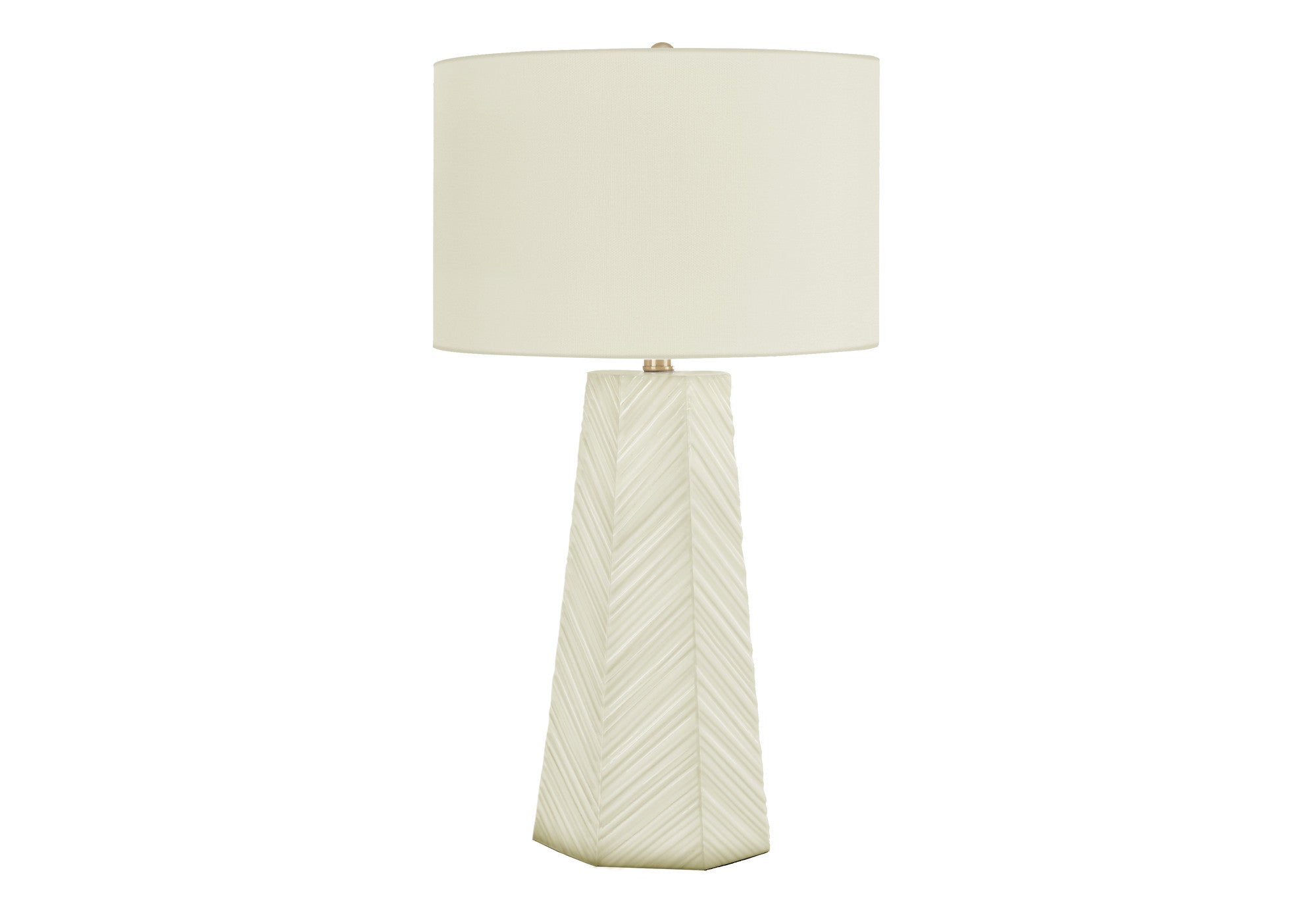 29" White Ceramic Geometric Table Lamp With Ivory Drum Shade