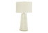 29" White Ceramic Geometric Table Lamp With Ivory Drum Shade