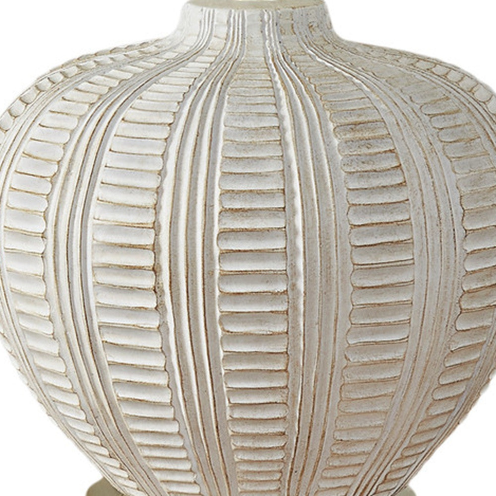 21" Gold and White Urn Table Lamp With Ivory Drum Shade