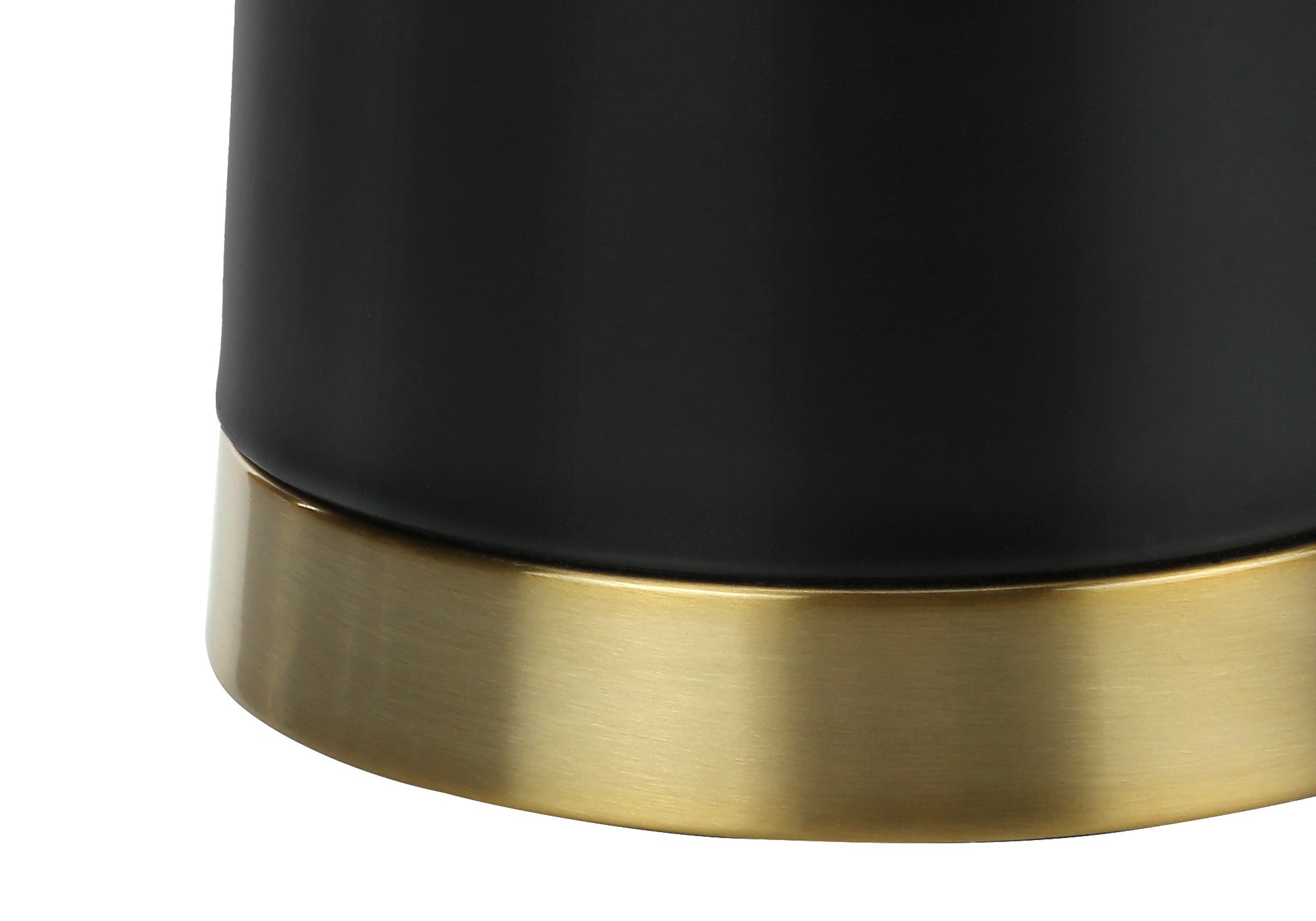 28" Black and Gold Metal Cylinder Table Lamp With Beige Drum Shade