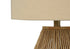 22" Brown Rattan Geometric Table Lamp With Beige Drum Shade
