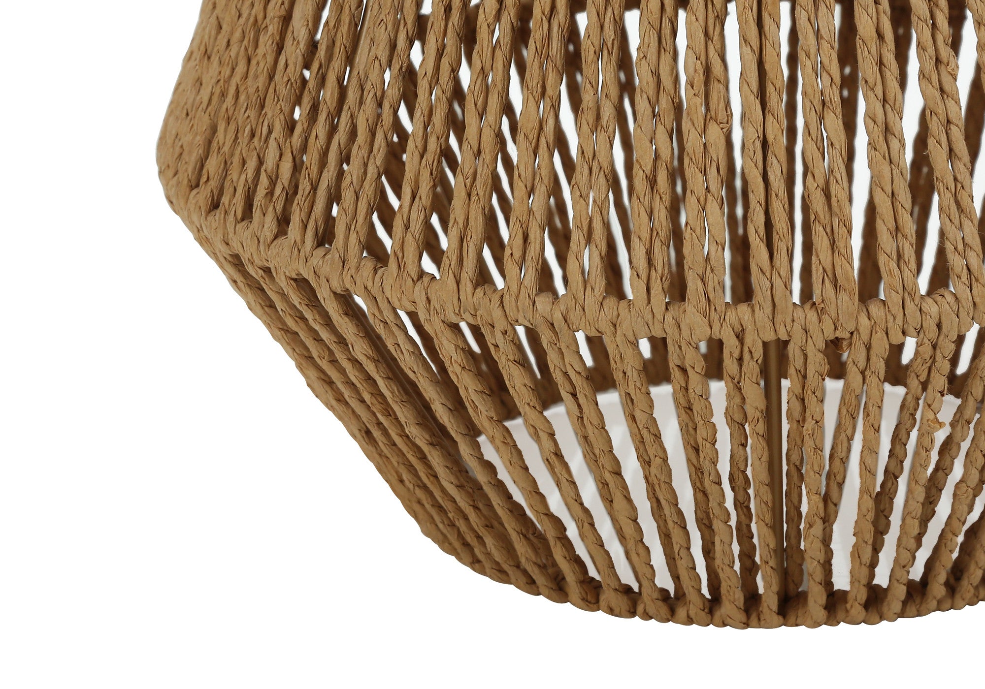 22" Brown Rattan Geometric Table Lamp With Beige Drum Shade