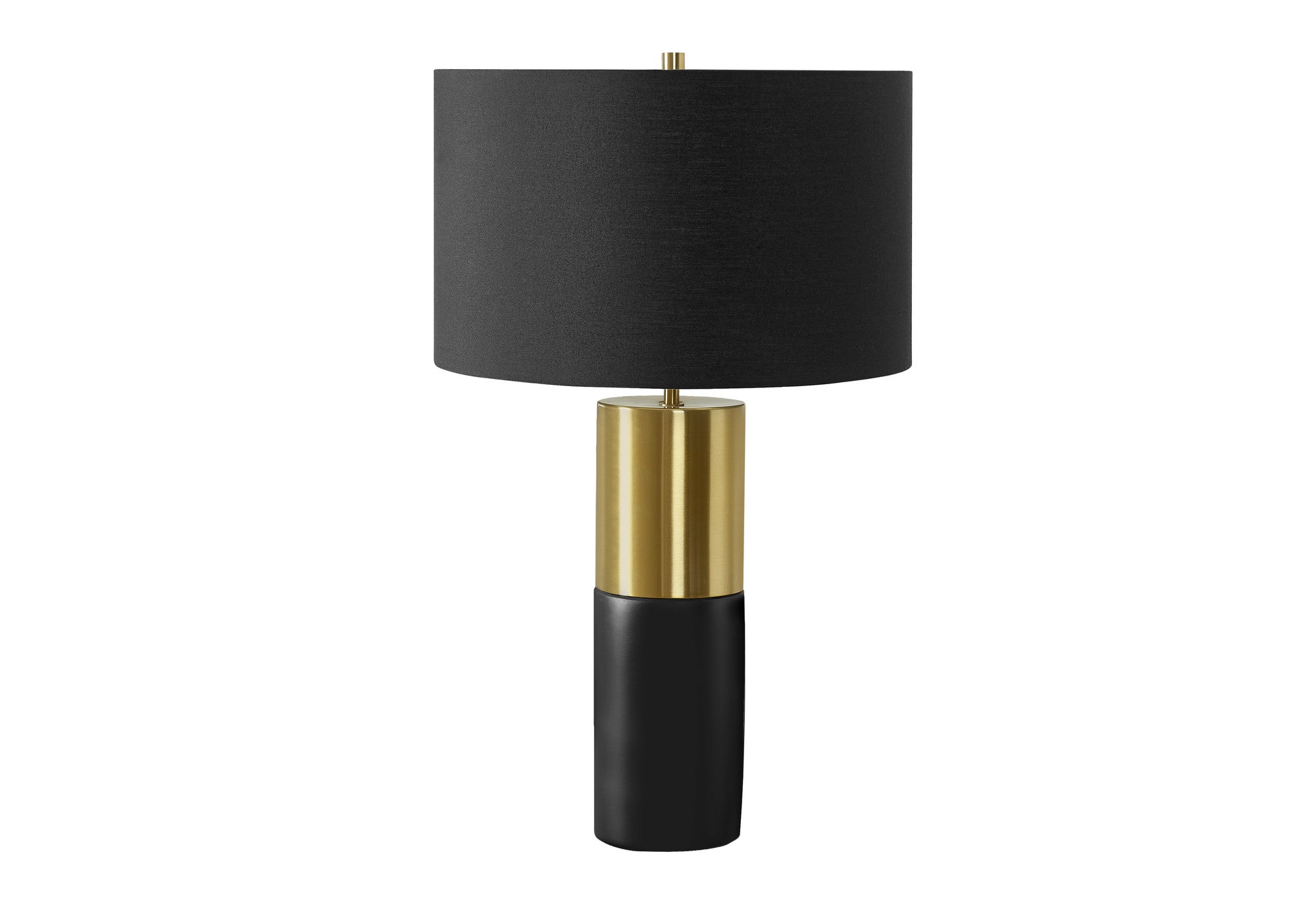 25" Black and Gold Concrete Cylinder Table Lamp With Black Drum Shade