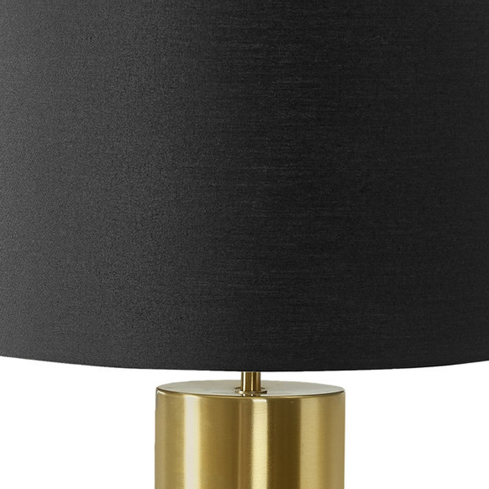 25" Black and Gold Concrete Cylinder Table Lamp With Black Drum Shade