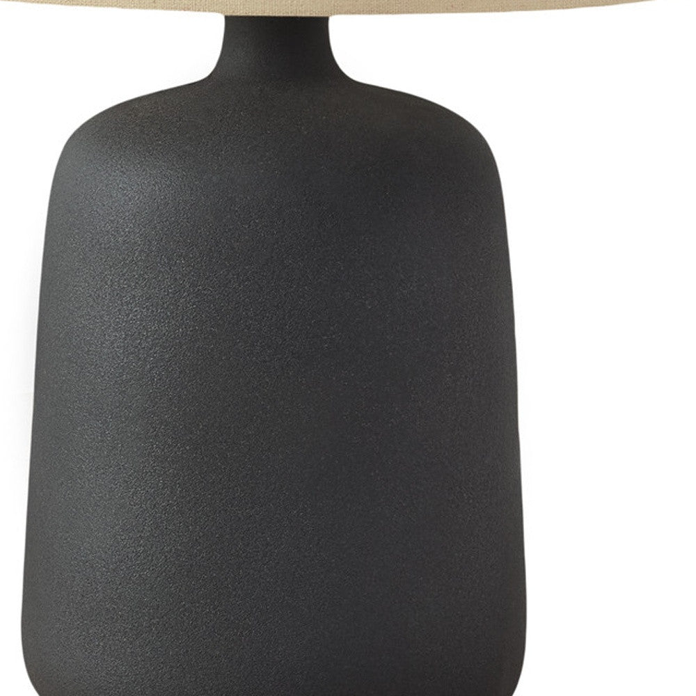 24" Black Ceramic Round Table Lamp With Beige Drum Shade