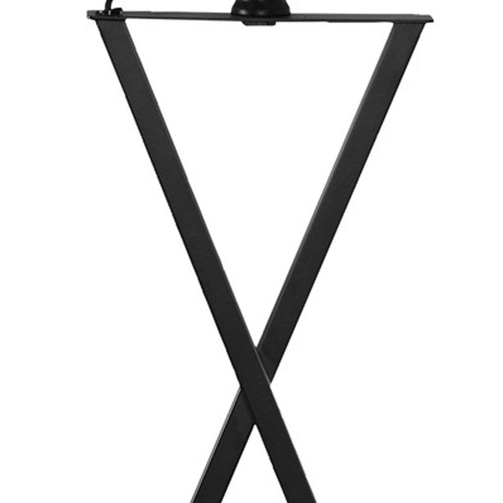 25" Black Metal Geometric USB Table Lamp With Beige Shade
