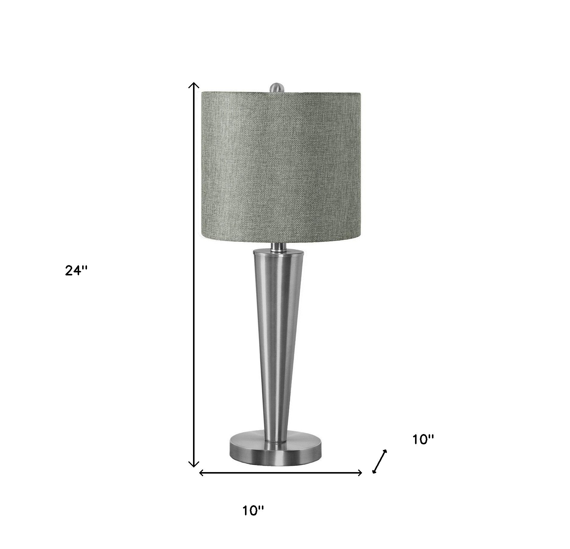 Set of Two 24" Silver Metal Candlestick USB Table Lamps With Gray Drum Shades