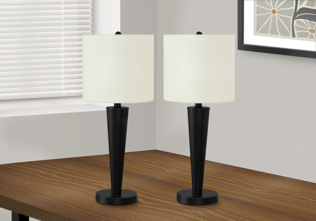 Set of Two 24" Black Metal Candlestick USB Table Lamp With Ivory Drum Shade