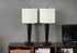 Set of Two 24" Black Metal Candlestick USB Table Lamp With Ivory Drum Shade