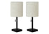 Set of Two 17" Black Metal Candlestick USB Table Lamp With Beige Drum Shade