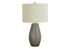 24" Gray Round Table Lamp With Ivory Drum Shade