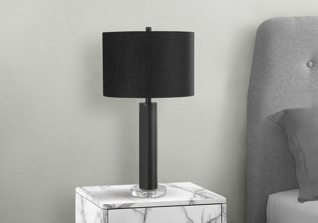 28" Black Metal and Acrylic Cylinder Table Lamp With Black Drum Shade