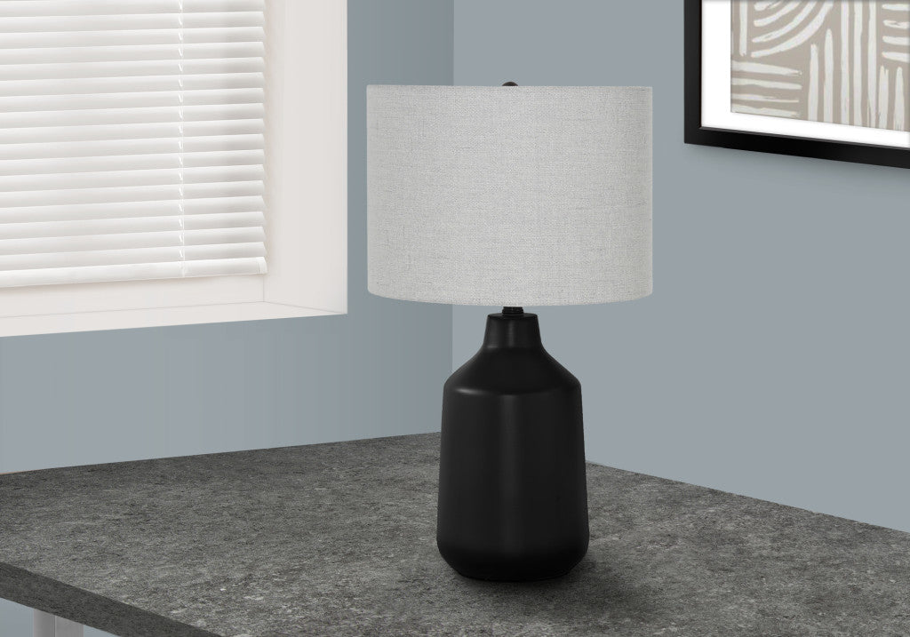 24" Black Concrete Urn Table Lamp With Gray Drum Shade