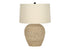 25" Beige Rattan Round Table Lamp With Beige Drum Shade