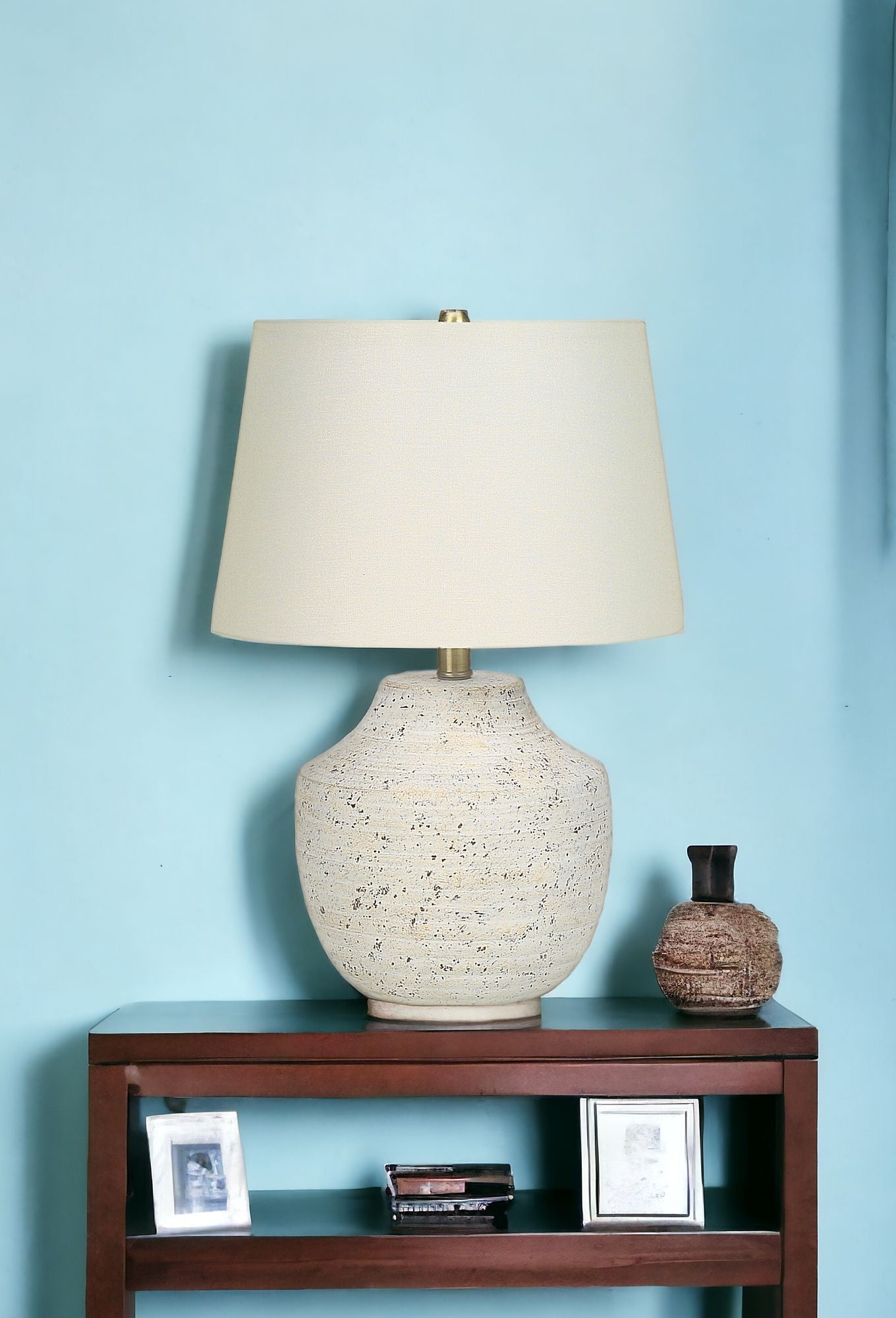 20" Cream Concrete Urn Table Lamp With Cream Empire Shade