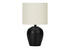 17" Black Ceramic Round Table Lamp With Ivory Drum Shade