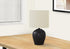 17" Black Ceramic Round Table Lamp With Ivory Drum Shade