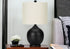 17" Black Ceramic Round Table Lamp With Ivory Drum Shade