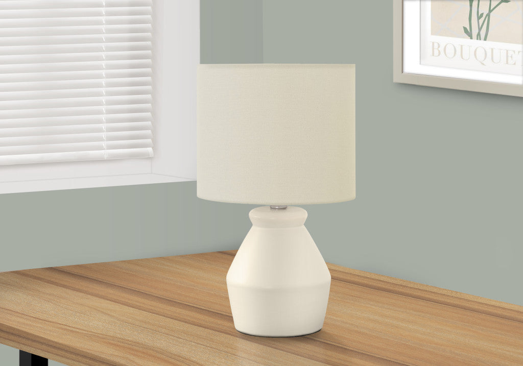 17" Cream Ceramic Geometric Table Lamp With Cream Drum Shade