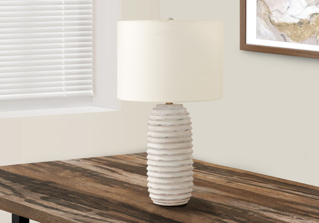 28" Cream Geometric Table Lamp With Cream Drum Shade