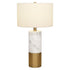 24" White and Gold Marble and Metal Cylinder Table Lamp With White Drum Shade