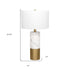 24" White and Gold Marble and Metal Cylinder Table Lamp With White Drum Shade