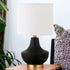 14" Black and Gold Ceramic Urn Table Lamp With White Drum Shade