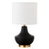 14" Black and Gold Ceramic Urn Table Lamp With White Drum Shade