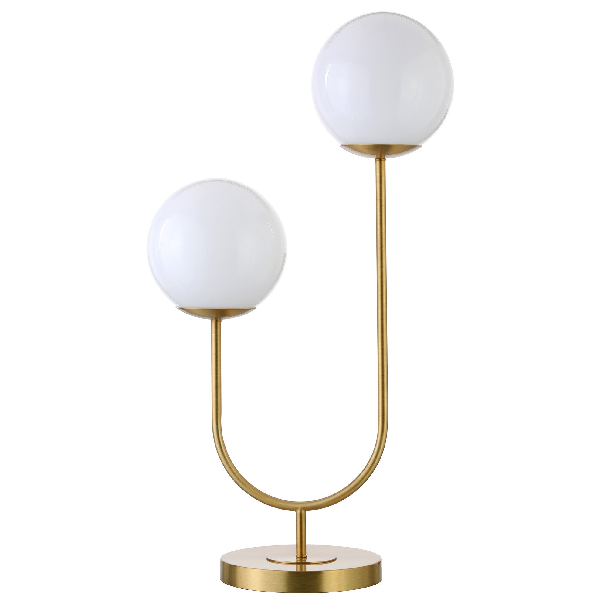 28" Gold Metal Two Light Novelty Globe Table Lamp With White Globe Shade