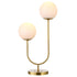 28" Gold Metal Two Light Novelty Globe Table Lamp With White Globe Shade