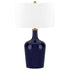25" Blue Glass Urn Table Lamp With White Drum Shade