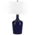 25" Blue Glass Urn Table Lamp With White Drum Shade
