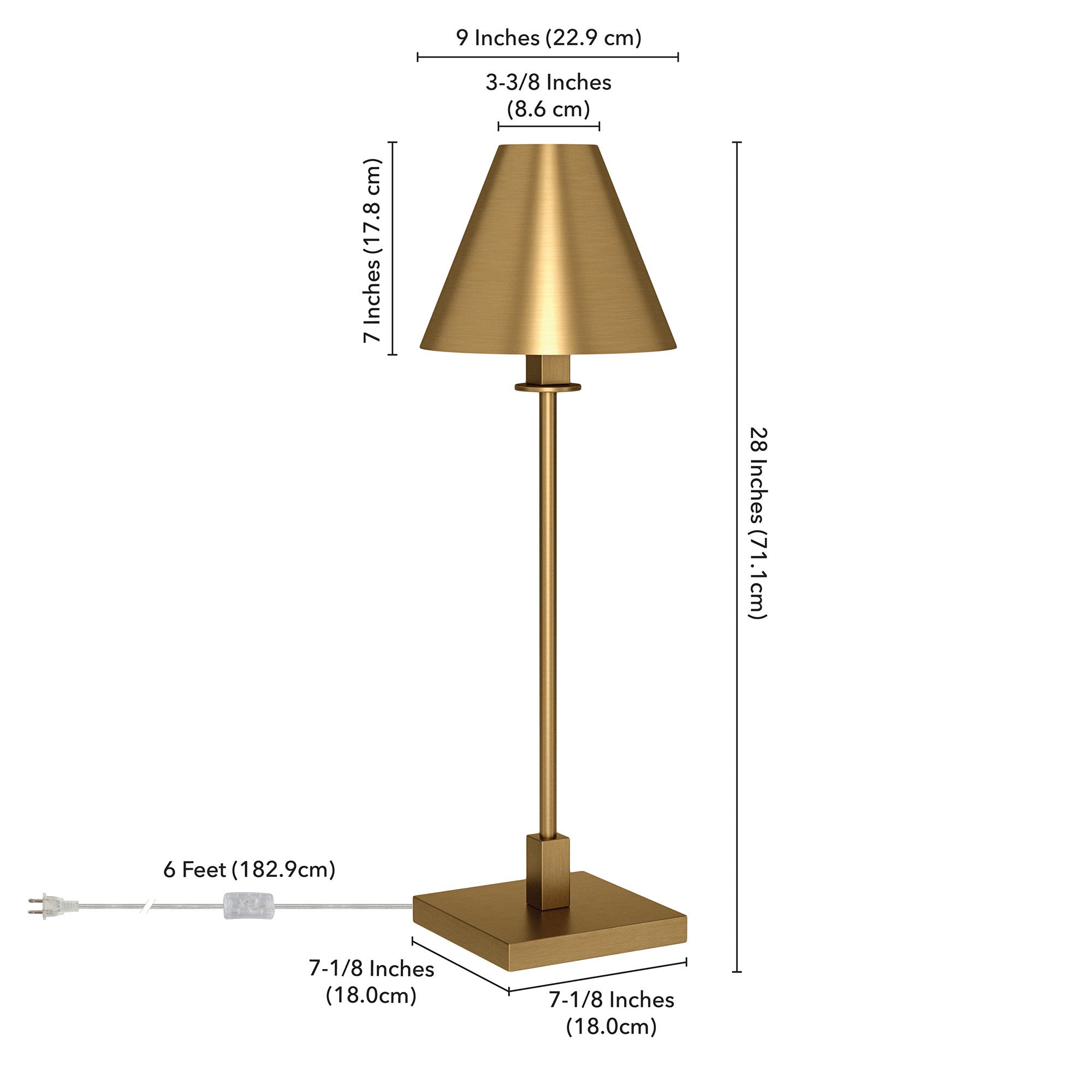 28" Gold Metal Candlestick Table Lamp With Brass Cone Shade