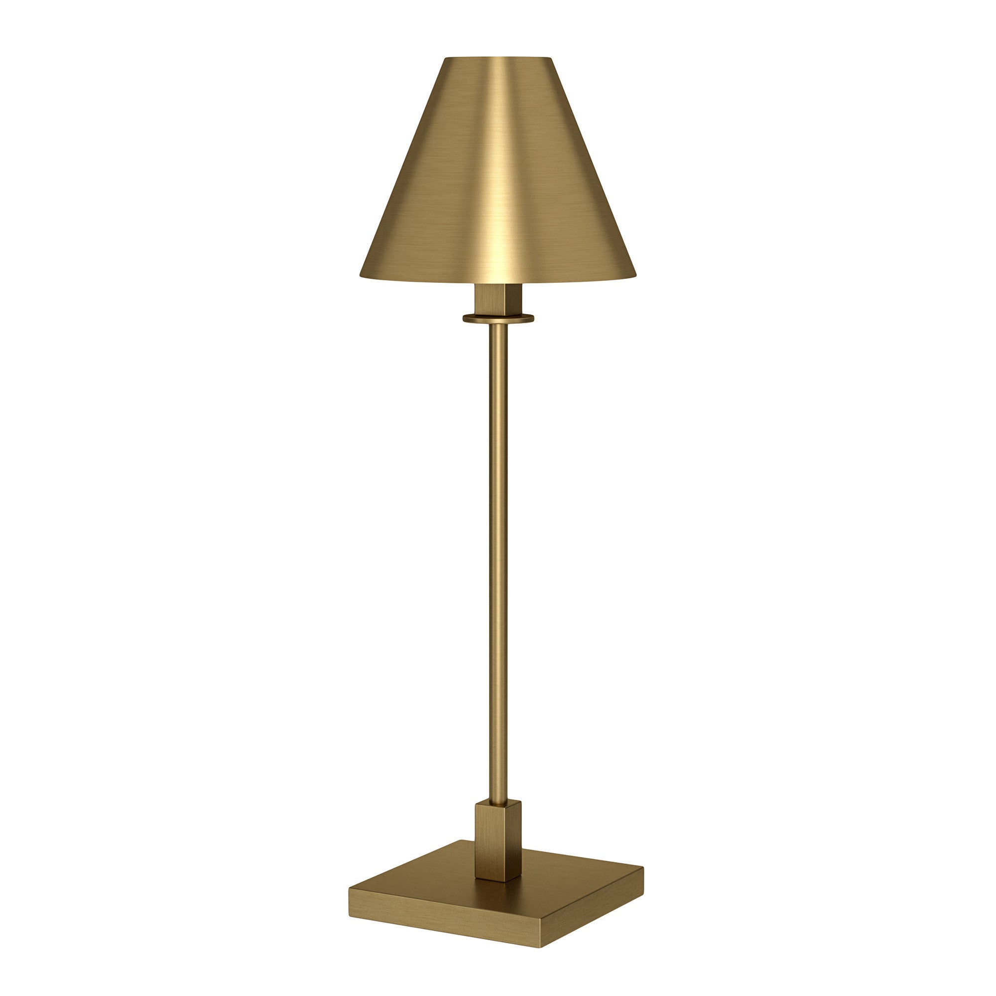 28" Gold Metal Candlestick Table Lamp With Brass Cone Shade