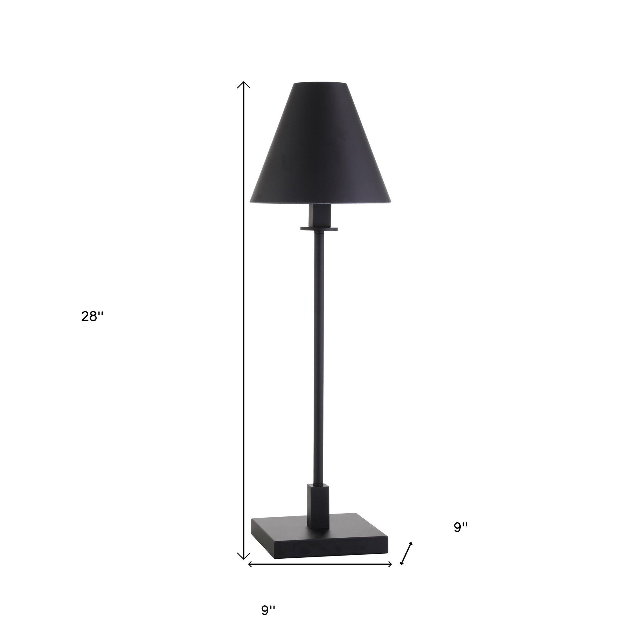 28" Black Metal Candlestick Table Lamp With Black Cone Shade