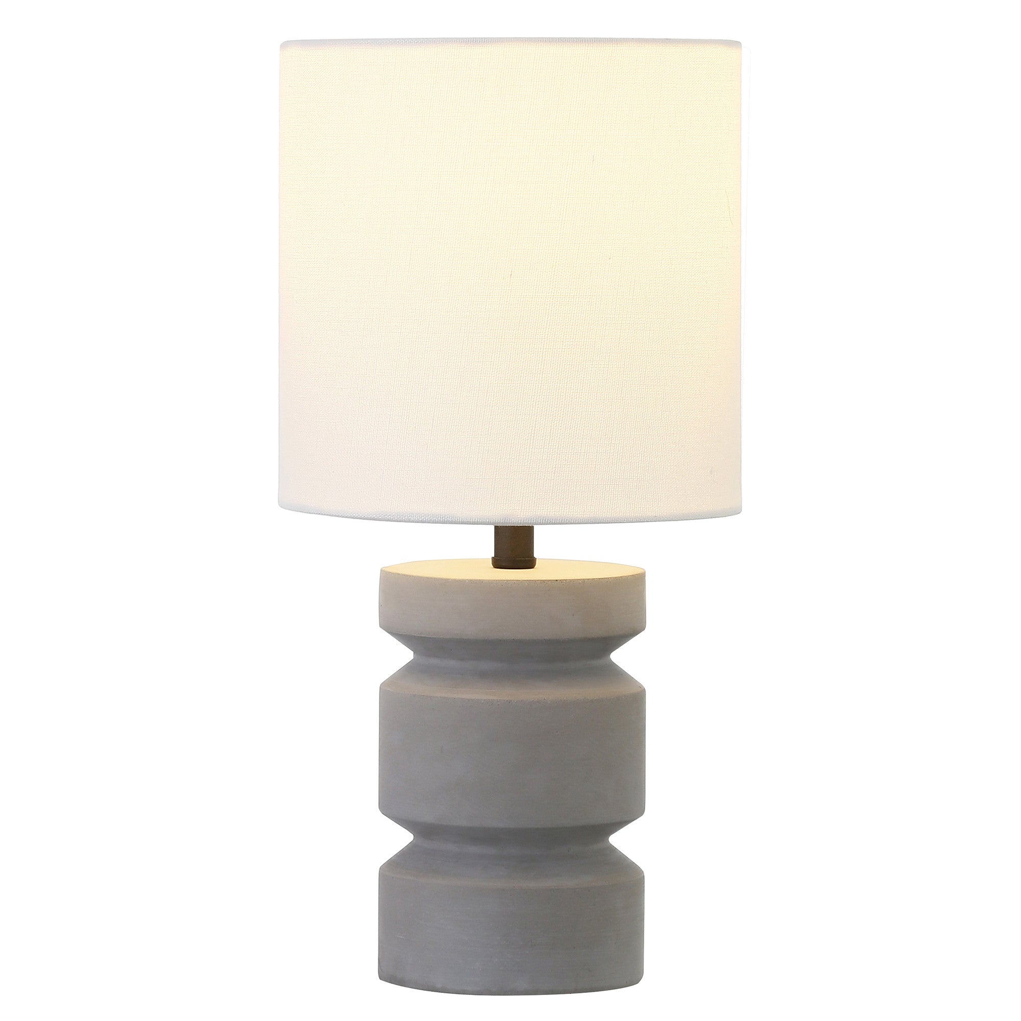 14" Gray Concrete Geometric Table Lamp With White Drum Shade