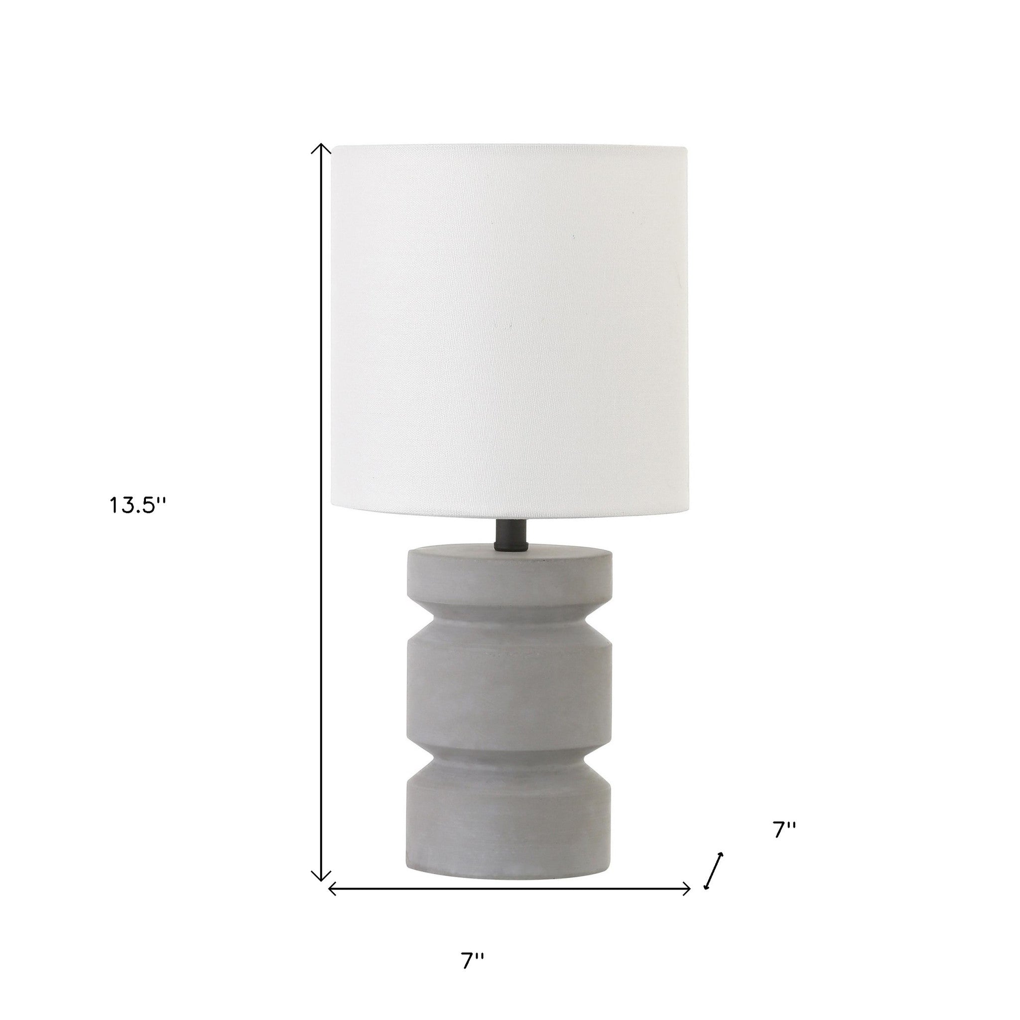 14" Gray Concrete Geometric Table Lamp With White Drum Shade