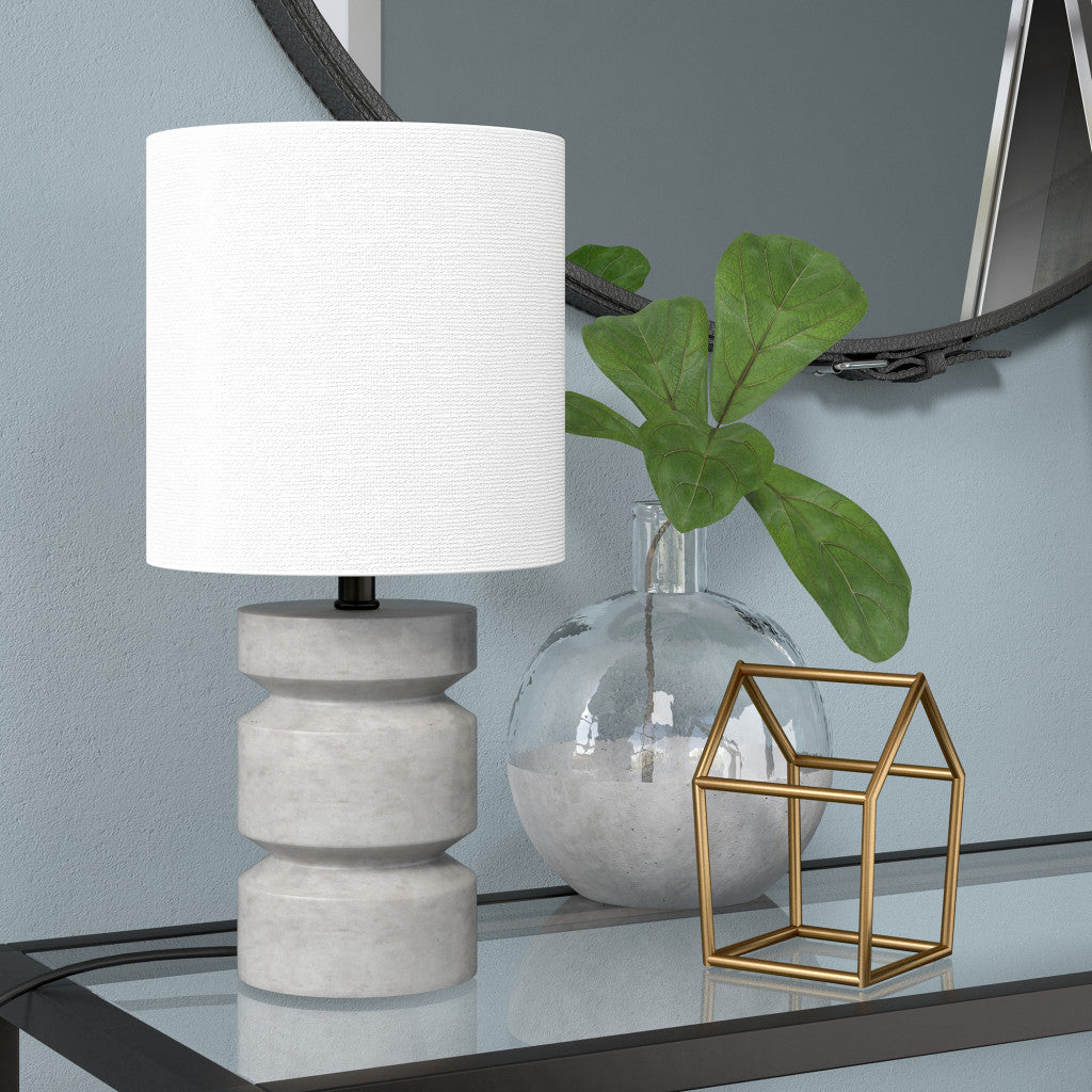 14" Gray Concrete Geometric Table Lamp With White Drum Shade