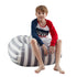 32" Gray and White Microfiber Round Striped Pouf Cover