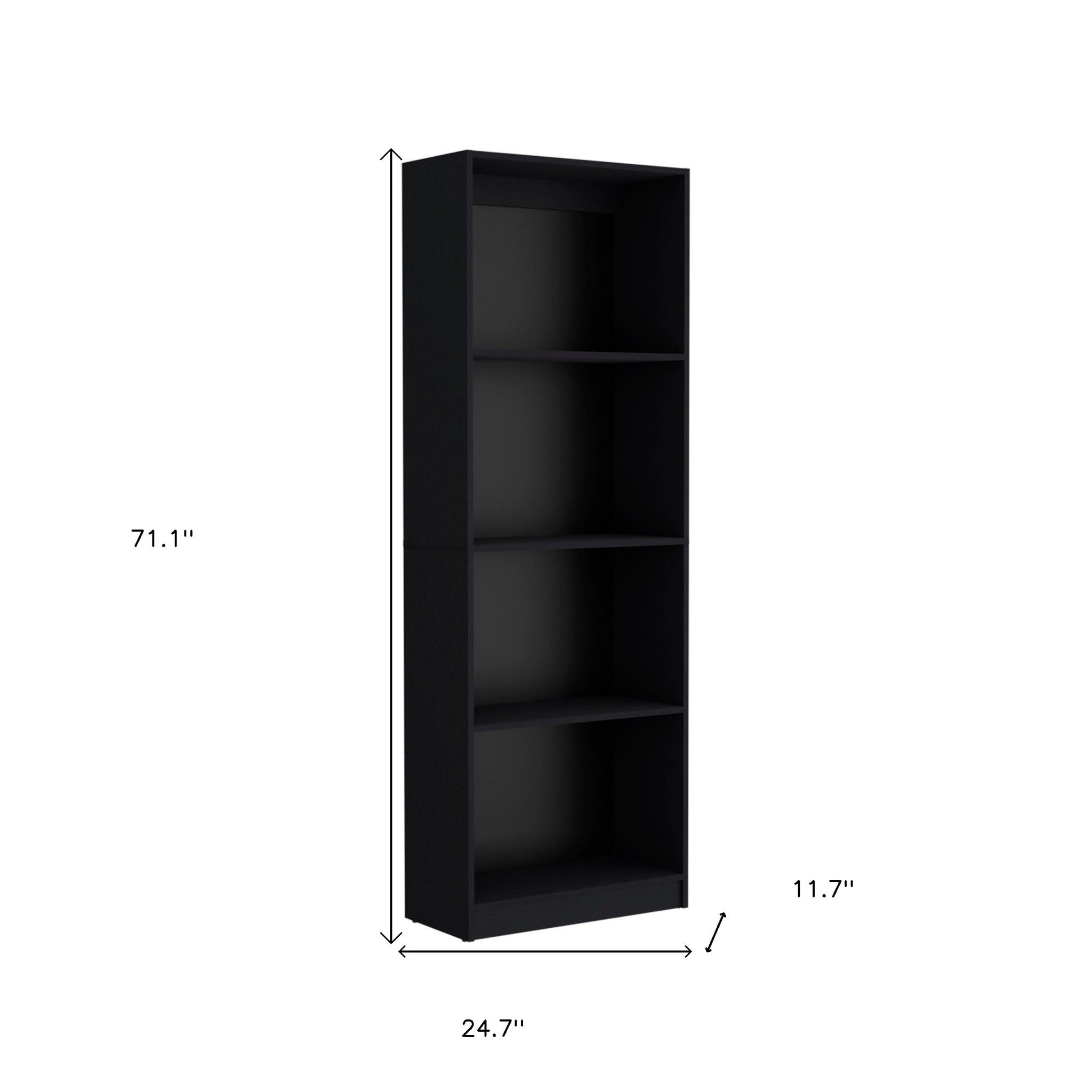 71" Black Five Tier Bookcase