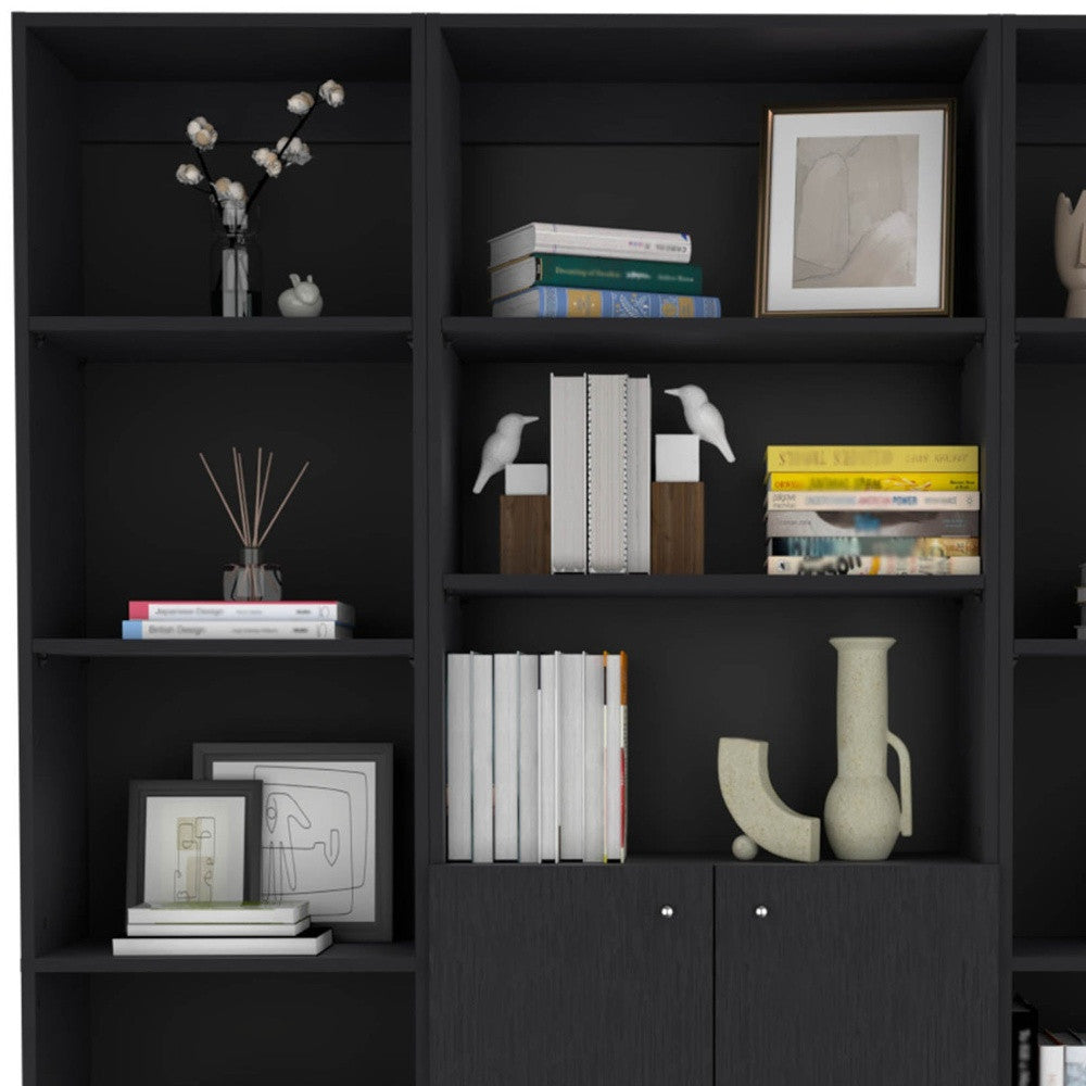 71" Black Five Tier Bookcase with Two doors