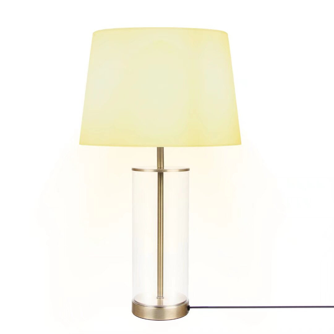 23" Clear Metal Cylinder USB Table Lamp With White Empire Shade