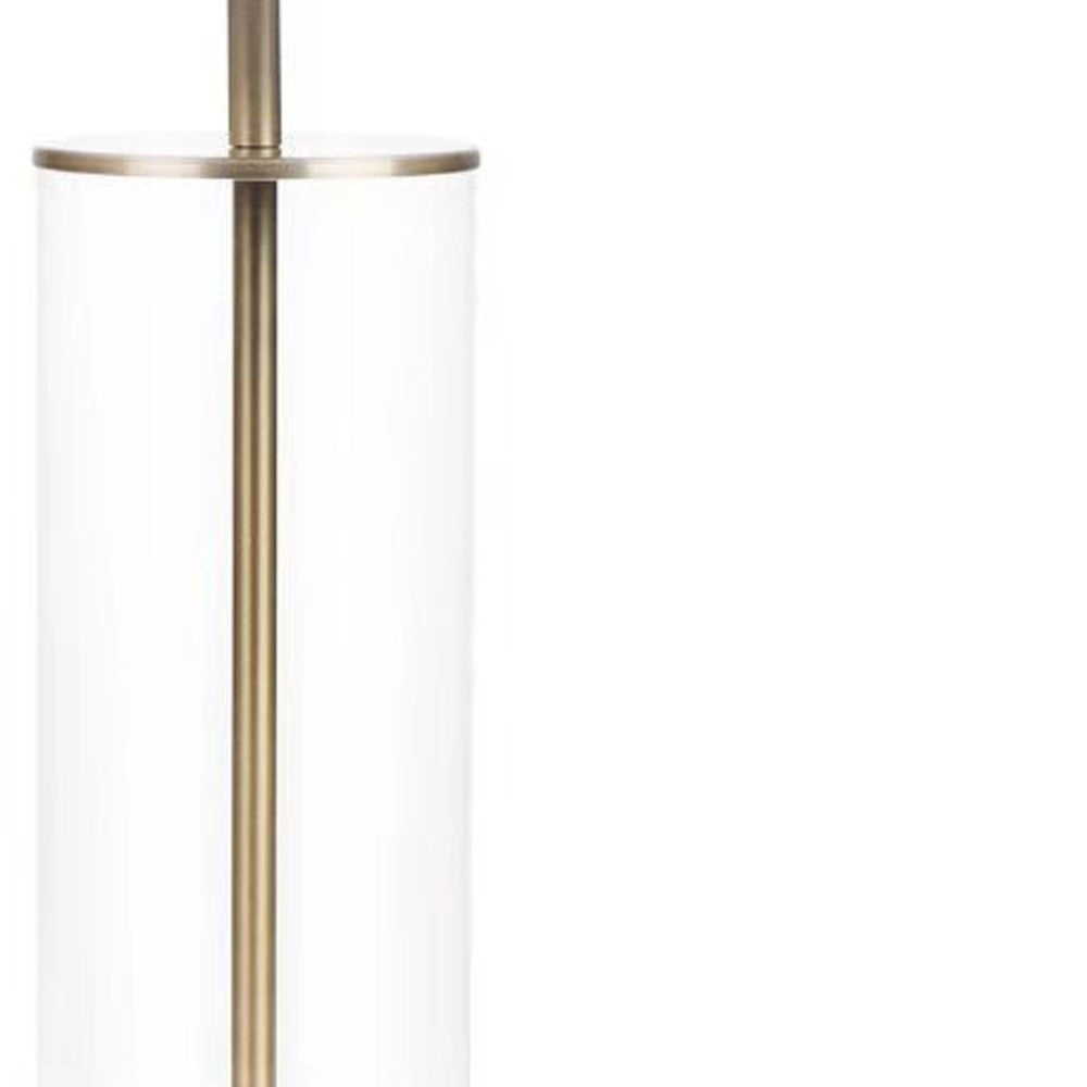 23" Clear Metal Cylinder USB Table Lamp With White Empire Shade