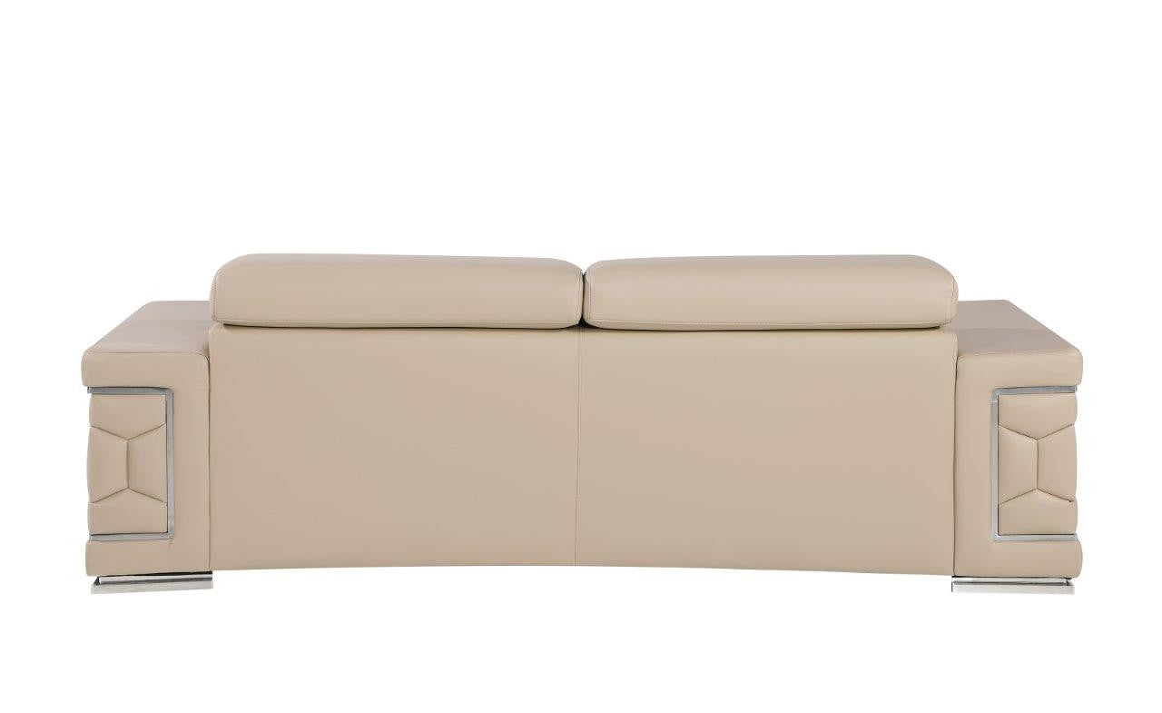 89" Beige Leather Sofa With Silver Legs