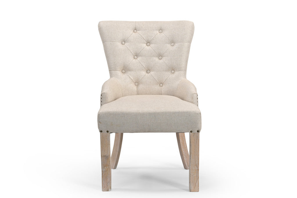 24" Beige Fabric Tufted Arm Chair
