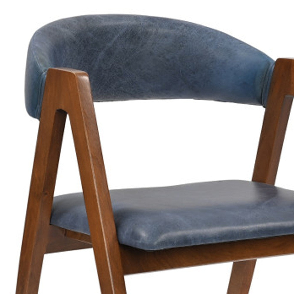 22" Blue And Brown Top Grain Leather Arm Chair