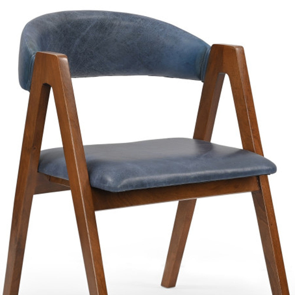 22" Blue And Brown Top Grain Leather Arm Chair
