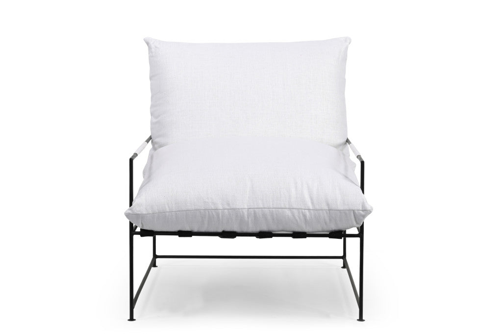 28" White And Black Linen Accent Arm Chair