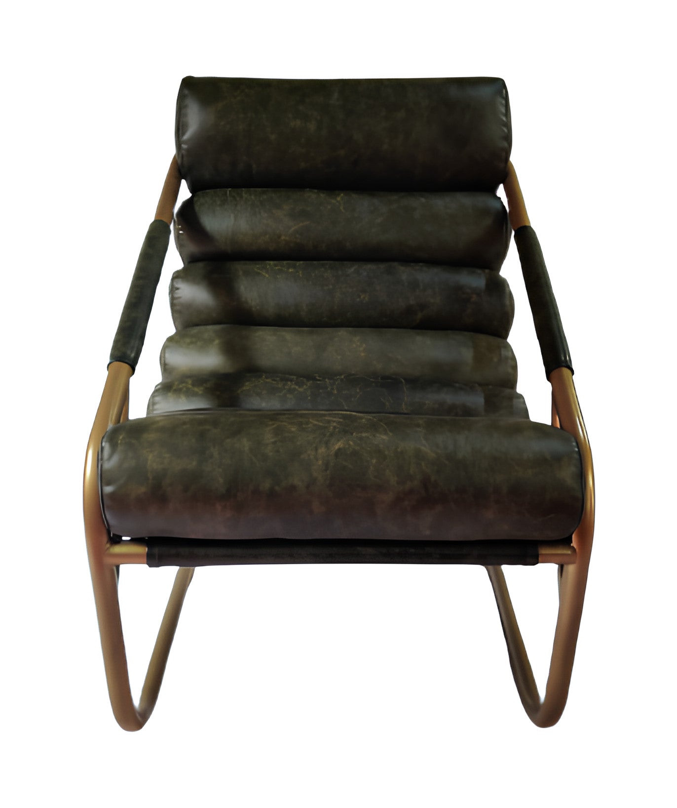 25" Green And Gold Top Grain Leather Tufted Lounge Chair
