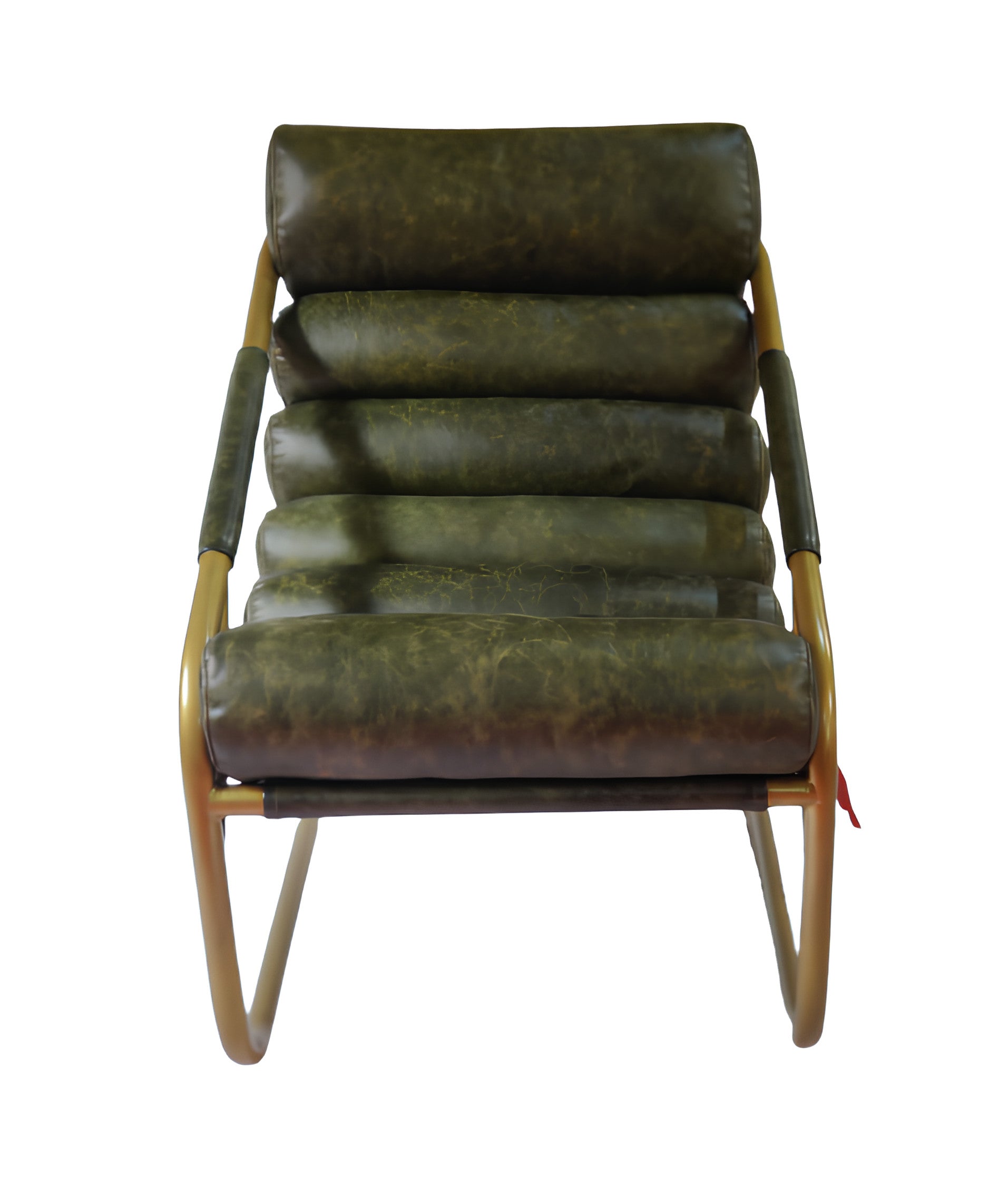 25" Green And Gold Top Grain Leather Tufted Lounge Chair